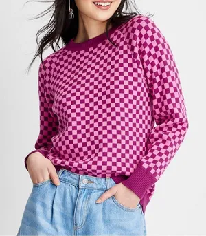 Future Collective Check Pullover Sweater Pink‎ Purple Small Pink thumbnail 1