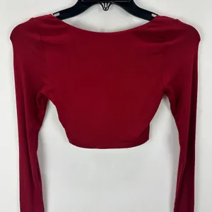 NEW Naked Wardrobe Long Sleeve Cropped Top Burgundy Stretch Viscose XS thumbnail 8