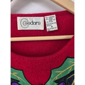 Cedars Sweater‎ Womens M Wool Angora Christmas Holly Bow Red Beaded Vintage thumbnail 2
