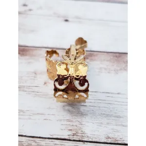 Vintage Clip On Earrings - Ornate Chunky Gold Tone Cut Out Hoops thumbnail 9