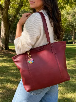 Vintage 1980s Coach Shopping Bag Large Red Leather Tote NYC USA 0535-929 thumbnail 1