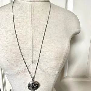 Silver tone long lava stone infuser pendant necklace thumbnail 2