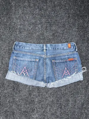 RARE VTG 7 For All Mankind Pink “A” Pocket Low Rise Denim Shorts Sz 30 Frayed thumbnail 2