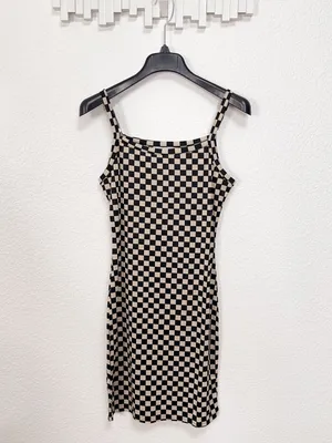 Miss Sparkling Black Cream Checkerboard Cami Mini Dress Y2K thumbnail 2