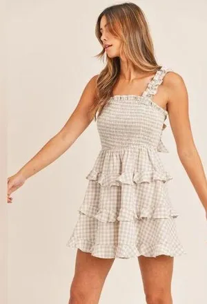 Mable Gingham Smocked Ruffle Tie Back Dress Sz Medium thumbnail 1