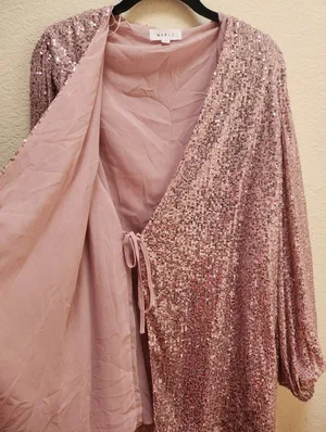 Mable Sequin Long Sleeve Wrap Dress Size Medium Pink thumbnail 6