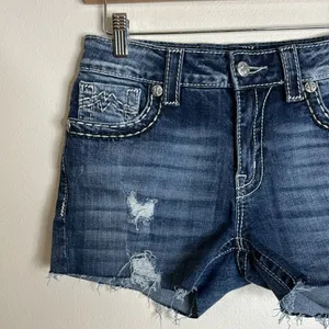 Miss Me Women's Distressed Embellished Denim Shorts Blue Size 26 thumbnail 3