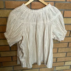 Diane Von Fustenberg Ruffle Pleated Cottagecore Cream Puff Sleeve Blouse Size 0 thumbnail 4