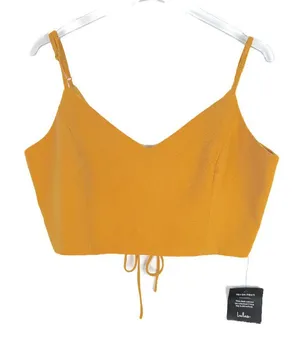 NWT Lulus Mustard Yellow Lace Up Back Crop Top Size XL NEW thumbnail 1