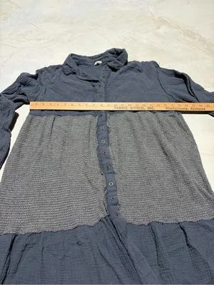 POL Button-Front Tiered Dress Gray medium boho thumbnail 7