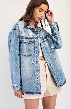 Mineral Wash Star Embroidered Denim Jacket thumbnail 1