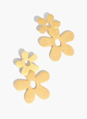 Madewell Double Flower Stud Drop Earrings Gold Toned thumbnail 1
