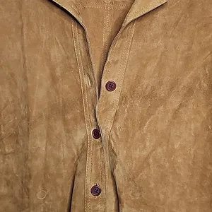 Harari leather soft suede tan pockets pull over collared warm heavy jacket sz M Size M thumbnail 4