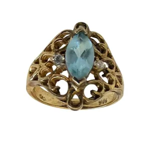 Vintage Sterling Silver Gold Vermeil Filigree Ring Blue Marquise Stone 925 Ring thumbnail 11