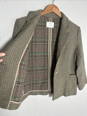 Vintage Zara Houndstooth Single Button Blazer Crop Academia Collegiate Business thumbnail 6