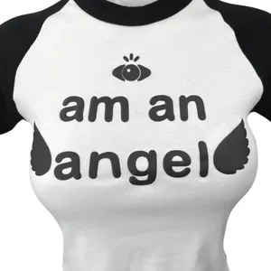 Los Angeles Apparel Black White Am An Angel Crop Baby Tee T Shirt Top Size S thumbnail 5