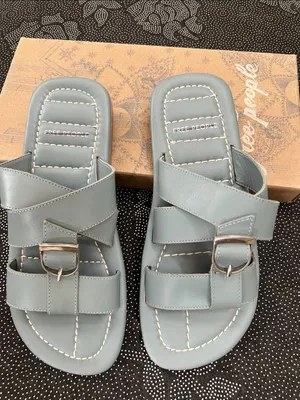 Free People Sloan Women's Buckle Slide Sandals in Light Blue Gray thumbnail 3