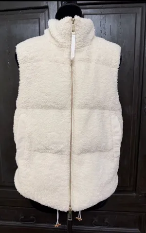 SHEIN Cream sherpa fleece fluffy puffer Zip up Vest with bag - size Medium. ***refer to measurements for size. Gently Warn and excellent condition. Measurements approximately from armpit to armpit 21” not fully stretched out x 22” long. Non-smoking home. Priced at as is condition. Don’t like my price make a reasonable offer! And thank you for checking my closet! thumbnail 1