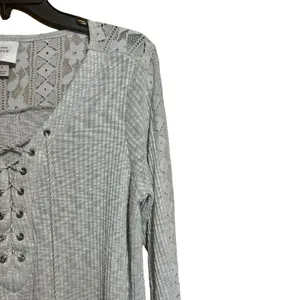 Knox Rose Top Womens Large Gray Waffle Knit Boho Stretch Blouse Ladies thumbnail 3