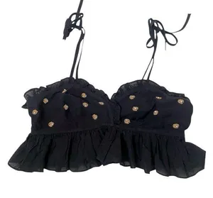 Free People NWT Black Ruffled Embellished Boho Crop Top Sz XS Spring Break thumbnail 1