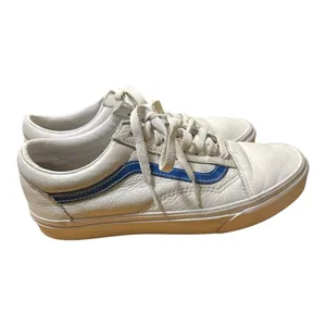 Vans Old Skool Leather White Blue Stripe Low Top Sneakers Womens 9 Mens 7.5 EU40 thumbnail 3