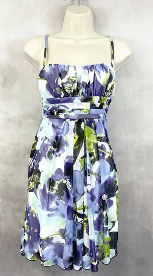 Y2K Floral Mini Dress Womens XS Empire Waist Watercolor HoCo Party Fairy Whimsy‎ thumbnail 1