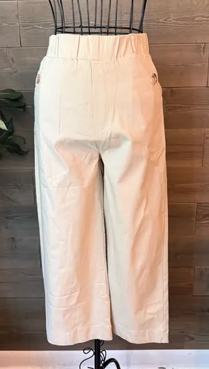 Ladies elastic cropped wide leg trousers thumbnail 1