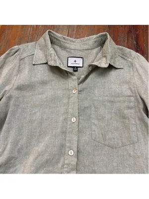 Tuckernuck Sage Green Linen Look 100% Cotton Drop Waist Ruffle Hem Shirt Dress S thumbnail 2