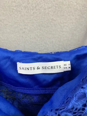 Saints + Secrets Selfie Leslie Lorely Lace Rosette Maxi Dress in Blue thumbnail 4