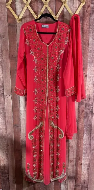 Made In India Pink‎ Beaded Maxi Dress With Scarf Size Large thumbnail 1