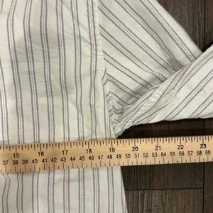 Brandy Melville Pinstripe Button Down Shirt White Blue Red Oversized One Size thumbnail 4
