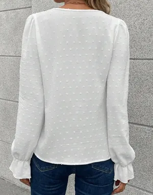 White Lace Puff Sleeve Blouse thumbnail 2