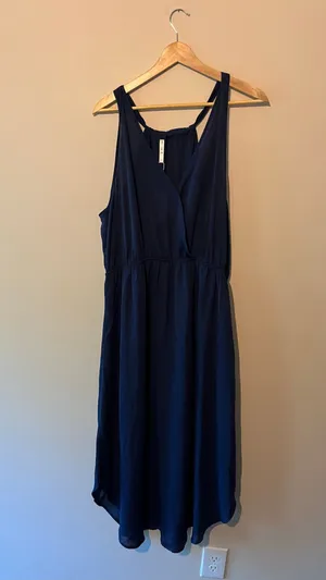 NWT Beachsissi Navy Blue Sleeveless V-Neck Elastic Waist Midi Dress Size XL thumbnail 2