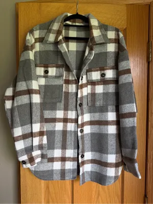 Sewn + Seen Oversized Cozy Plaid Flannel Shacket Size Women’s Small Gorpcore Gray thumbnail 1