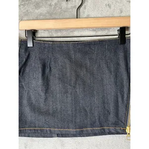 Retrofete Nyla Denim Micro Mini Skirt‎ Gold Zip Y2K Baddie It Girl Dark Wash Med thumbnail 3
