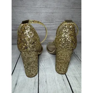 J Adams Shirley Gold Glitter Ankle Strap Heeled Sandals Size 9 thumbnail 3