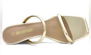 Dream Paris NWOT Beautiful Gold Heels, Size:7 Square Open Toe Wedge Heels, 2Stunning Straps thumbnail 1