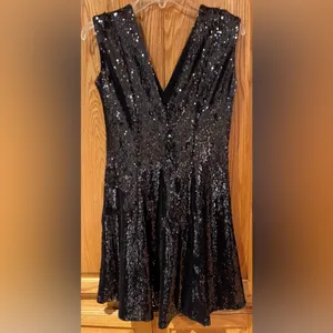 Dress the Population Marilyn Sequin Sleeveless V-Neck Mini Dress Black Sz Large‎ thumbnail 14