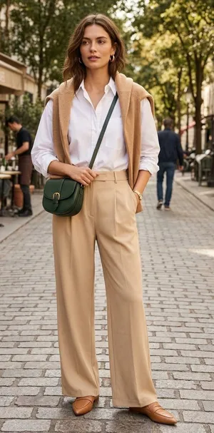 Mooslover Cream High Waist Wide Leg Pleated Trousers Pants Size 12 / Large thumbnail 1