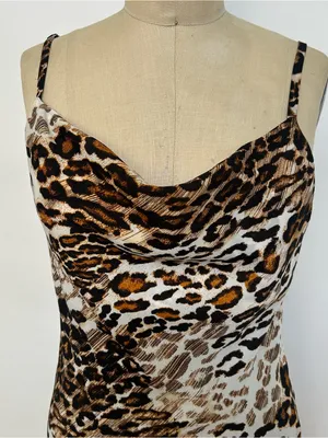 Single Leopard-Print Slip Maxi Dress in Brown and Cream thumbnail 2