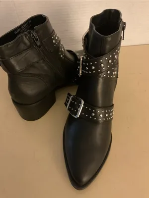 Steve Madden women Black leather Studded Buckle biker moto Ankle Boots US 6 thumbnail 10