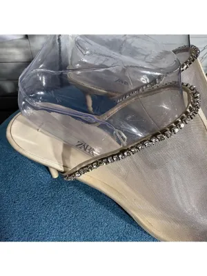 Zara sparkly mules shoes rhinestones mesh nude color pointed toe sz 8 39 thumbnail 9