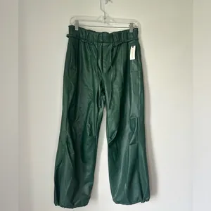 Anthropologie Pilcro Faux Leather Soft Parachute Pants Green Size S‎ NWT thumbnail 2