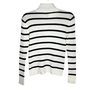 Lauren  Big Button High Neck Striped Pullover Sweater Small White thumbnail 8