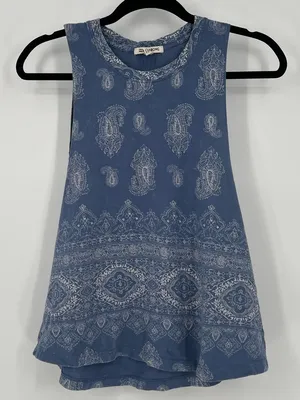 Billabong Paisley Muscle Tank Top Boho Blue Medallion Festival Beach Womens Sz M thumbnail 2