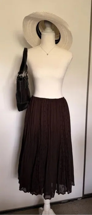 Allison Taylor Chocolate Brown Pleated Midi Skirt thumbnail 1