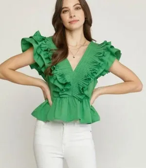 Entro green ruffle top  thumbnail 1