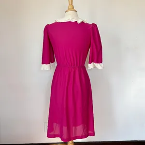 Vintage 70s 80s Pink and White Short Sleeve Midi Dress thumbnail 10