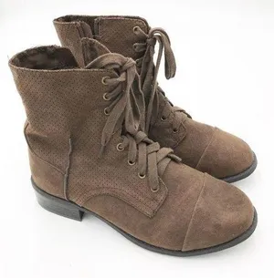 Lane Bryant Brown Perforated Fabric Combat Boots thumbnail 1