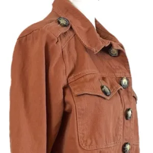 Free People Denim Jean Jacket Button Front Terracotta Orange Women’s Size Medium thumbnail 7